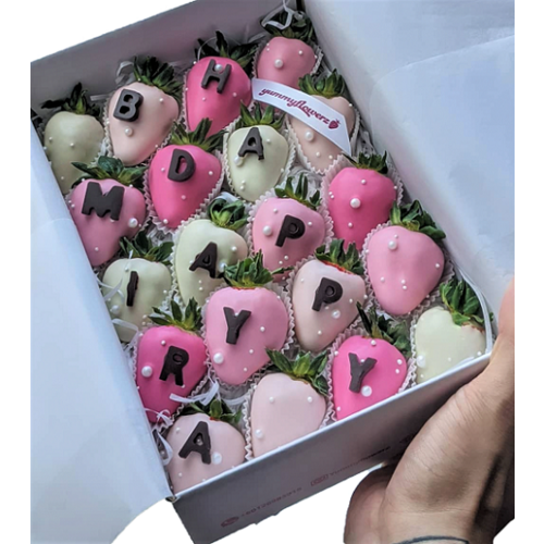 20pcs Pink & White Chocolate Strawberries Gift Box (Custom Wording)